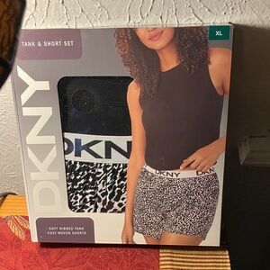 DKNY Black Tank and Black & White Shorts Set
